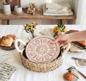 NEW KORISSA handmade bread warmer & wicker basket in vintage flower